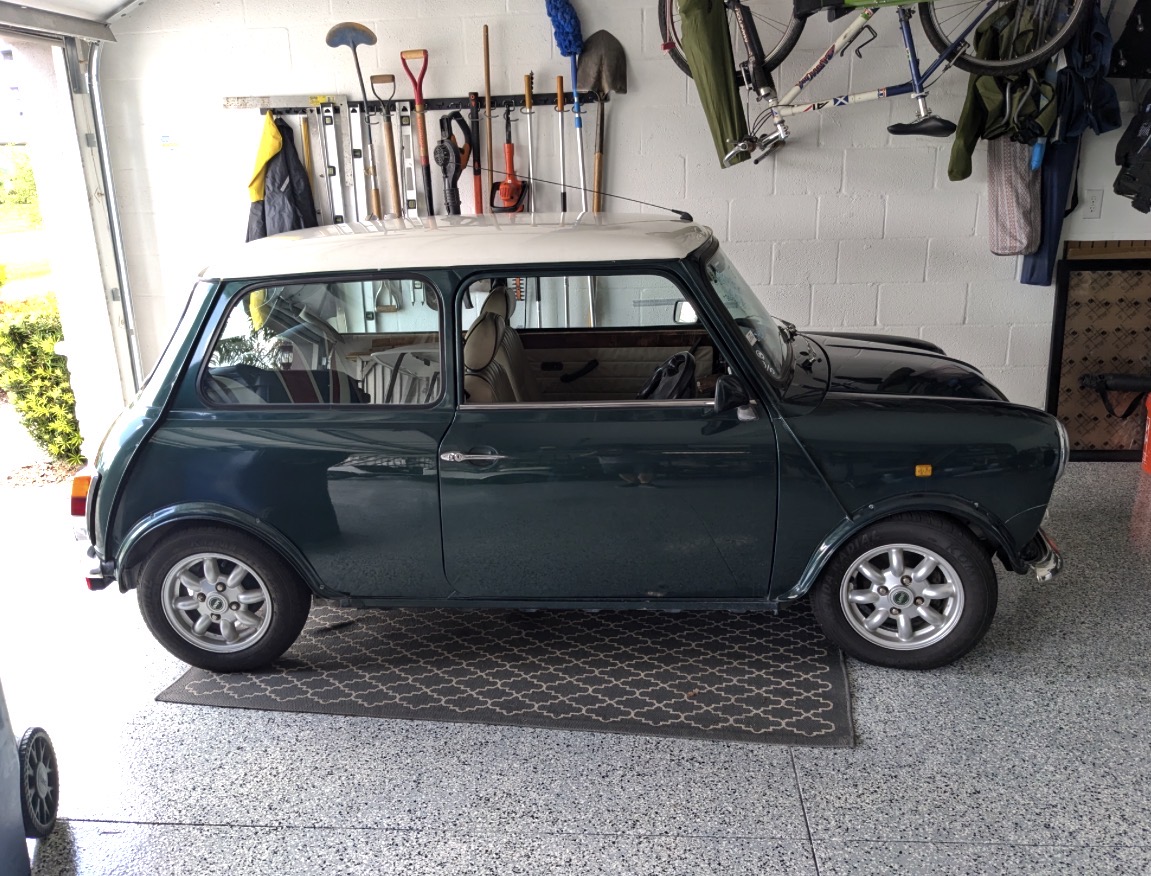 Classic Mini in customer's garage after import